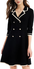 Women, Button up 3/4 Sleeve Knit Dresses for Teacher Work Business