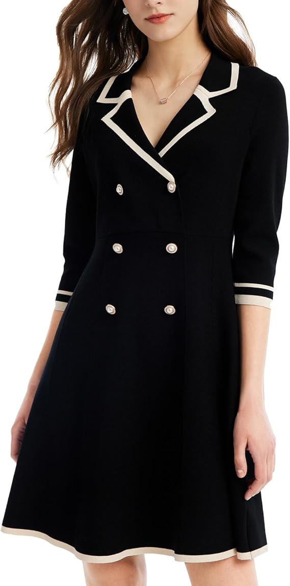 Women, Button up 3/4 Sleeve Knit Dresses for Teacher Work Business